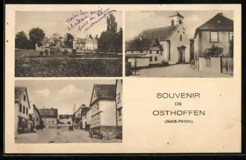 AK Osthoffen /Bas-Rhin, Souvenir avec vues du village et de l`église