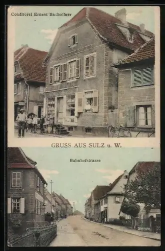 AK Sulz u. W., Conditorei Ernest Bachofner, Partie in der Bahnhofstrasse