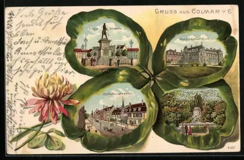 Passepartout-Lithographie Colmar i. E., Rapp-Denkmal, Bezirkspräsidium, Rufacherstrasse