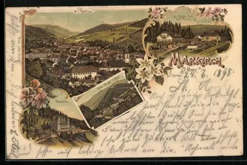 Lithographie Markirch a. M., Sanatorium, Eglise