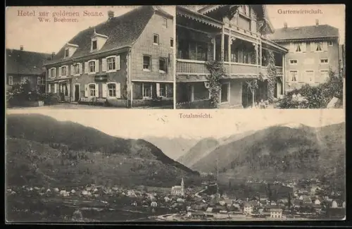 AK Metzeral, Hotel zur Goldenen Sonne, Inh. Ww. Boehmer, Ortsansicht im Tal