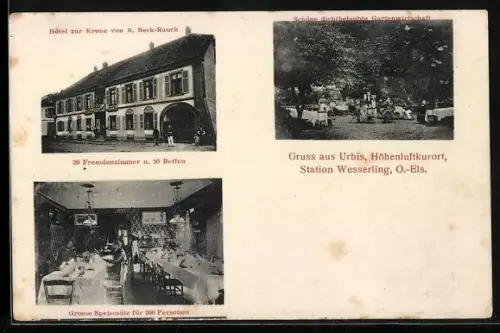 AK Urbis /O.-Els., Hotel zur Krone von R. Beck-Rauch, Speisesaal
