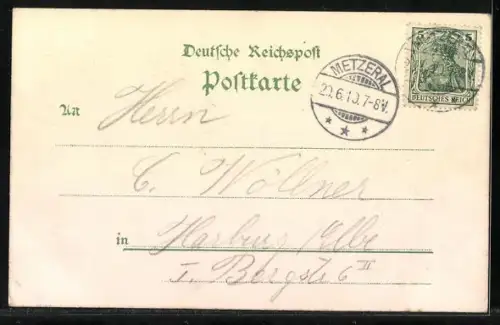 Lithographie Metzeral i. d. Vogesen, Neue Kirche, Trachten der Braut und Brautjungfer