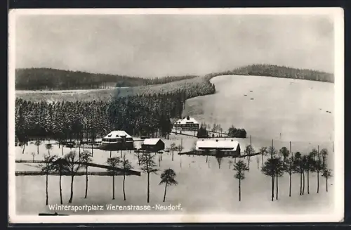 AK Neudorf /Erzgebirge, Ortspartie und Vierenstrasse im Schnee