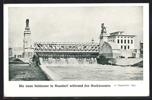 AK Nussdorf, Neue Schleuse während des Hochwassers am 16. September 1899