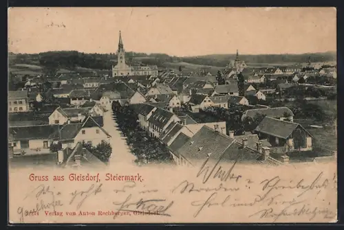 AK Gleisdorf /Steiermark, Strassenpartie mit Kirche