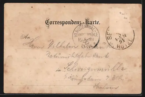 Lithographie Semmering, Hotel Stephanie, Panorama mit Eisenbahn
