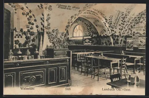 AK Lambach /Ob.-Oest, Stift, Gasthaus Weinstübl, Innenansicht