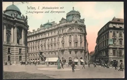 AK Wien, Michaelerplatz mit Schauflergasse und Herrengasse