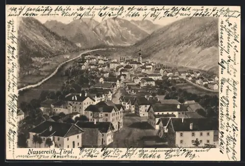 AK Nassereith /Tirol, Strassenpartie mit Kirche