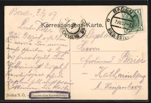 AK Baden /N. Ö., Inneres eines Schwefelbades