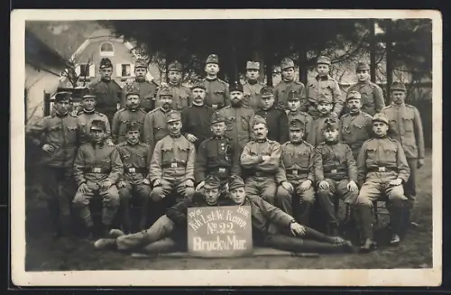 Foto-AK Bruck a. d. Mur, Soldaten der K. K. Lst. W. Komp No. 22 1916