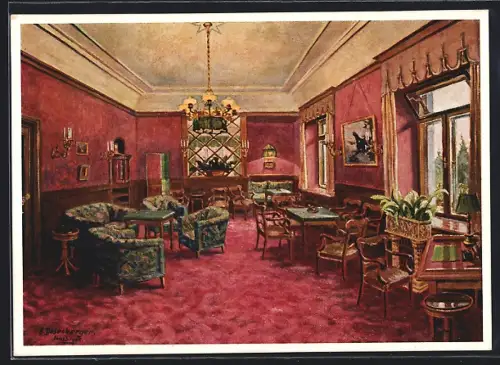 Künstler-AK Badgastein, Hotel Weismayr, Innenansicht