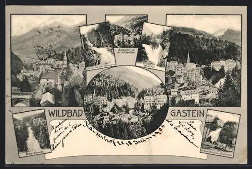 AK Gastein, Badgastein von der Schillerhöhe, oberer & unterer Fall