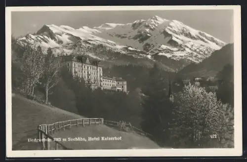 AK Badgastein, Hotel Kaiserhof mit verschneitem Gipfel