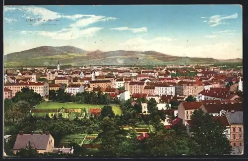 AK Linz a. d. Donau, Teilansicht aus der Vogelschau