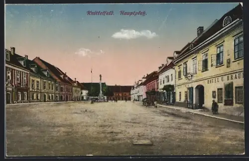 AK Knittelfeld, Hauptplatz mit Hotel und Denkmal