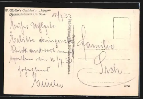 AK Donnersbachwald /Ob. Stmk., W. Gärtler`s Gasthof zum Stöger