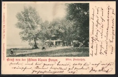 AK Wien, Praterspitz, Fahrradfahrer im Park