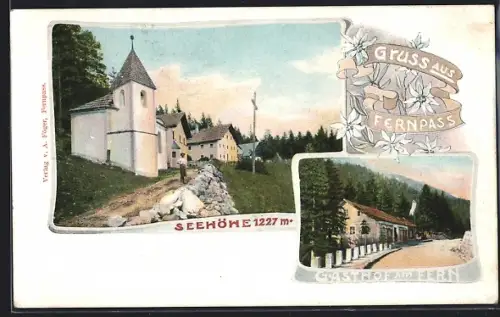 AK Fernpass, Gasthof am Fern, Bes. Luis Föger, Kirche