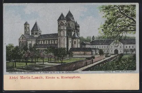 Seiden-Imitations-AK Maria-Laach, Abteikirche und Klosterpforte