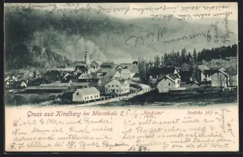 AK Kindberg im Mürzthal, Ortsansicht aus der Vogelschau, Nordseite
