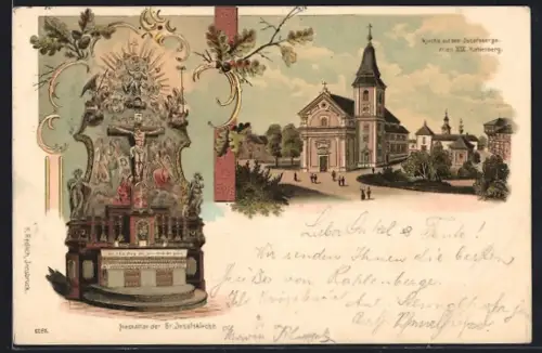 Lithographie Wien, Kahlenberg, Kirche auf dem Josefsberge, Hochaltar der St. Josefskirche