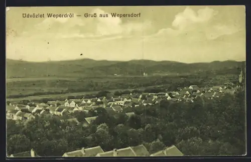AK Weppersdorf, Totalansicht mit Fernblick aus der Vogelschau