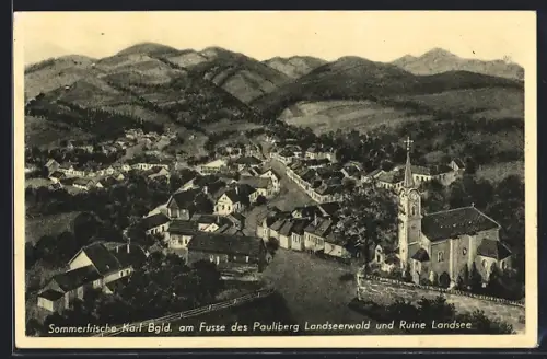 AK Drassmarkt, Sommerfrische Karl mit Pauliberg und Ruine Landsee aus der Vogelschau