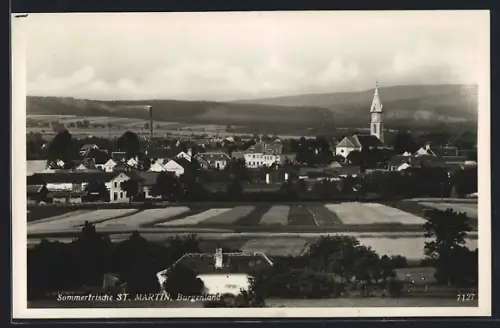 AK St. Martin /Burgenland, Ortspanorama mit Feldern aus der Vogelschau