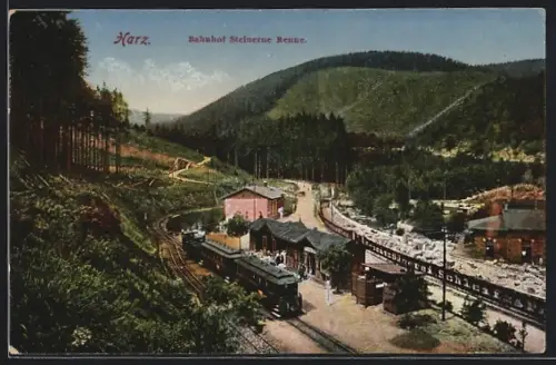 AK Hasserode /Harz, Bahnhof Steinerne Renne aus der Vogelschau