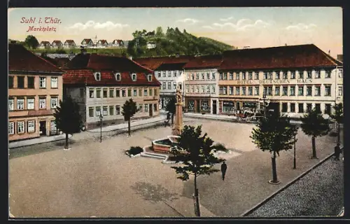 AK Suhl i. Thür., Hotel Deutsches Haus am Marktplatz