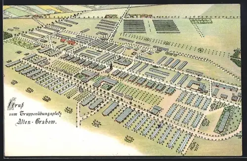 Künstler-AK Altengrabow, Truppenübungsplatz aus der Vogelschau