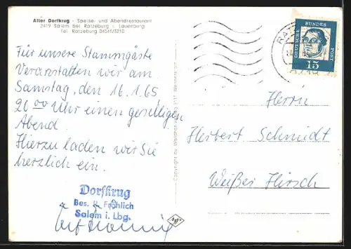 AK Salem bei Ratzeburg, Gasthof Alter Dorfkrug, Inh. Fröhlich