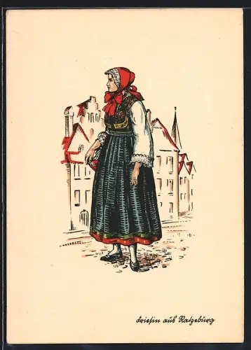 Künstler-AK Ratzeburg, Friesin in Volkstracht
