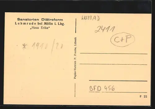 AK Lehmrade bei Mölln, Sanatorien Diätreform, Haus Erika