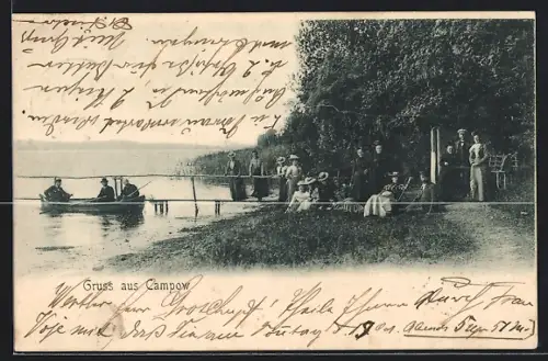 AK Campow, Uferpartie mit Boot