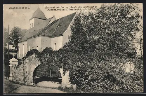 AK Reichenbach /O.-L., Evangelische Kirche und Reste der historischen Hussitenmauer