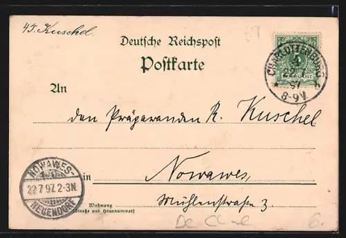 Lithographie Charlottenburg, Kaserne d. Königin Elisabeth u. d. Garde Grenadier-Regiments No. 3, Denkmal a. d. Hofe