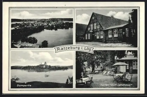 AK Ratzeburg i. Lbg., Gasthof zum Landhaus, Garten, Dompartie