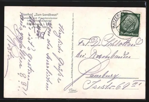 AK Ratzeburg i. Lbg., Gasthof zum Landhaus, Garten, Dompartie