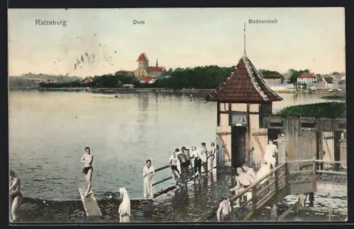 AK Ratzeburg, Blick von der Badeanstalt zum Dom