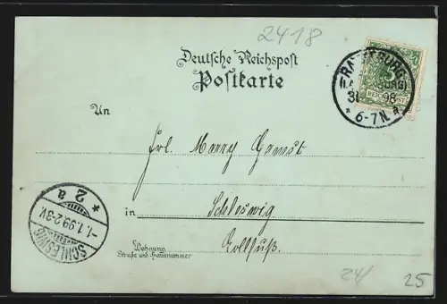 Mondschein-Lithographie Ratzeburg, Teilansicht, Springbrunnen