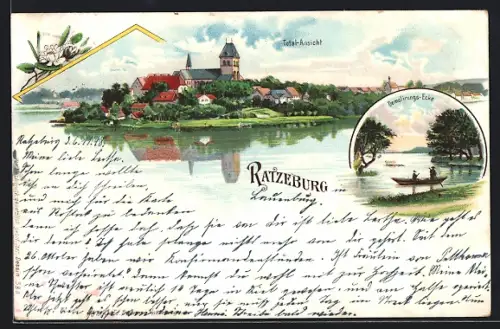 Lithographie Ratzeburg, Totalansicht, Demolierungs-Ecke