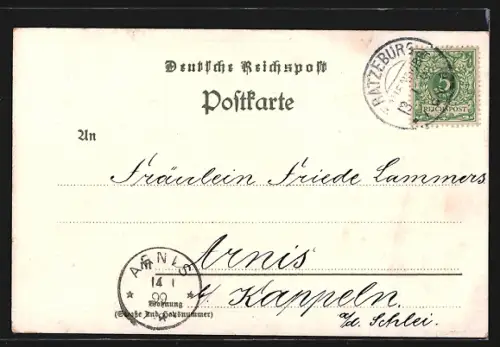 Lithographie Ratzeburg, Ortsansicht mit Demolirungs-Ecke