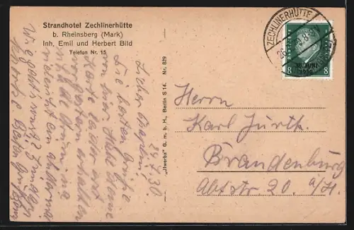 AK Zechlinerhütte b. Rheinsberg, Springbrunnen und Landungshütte