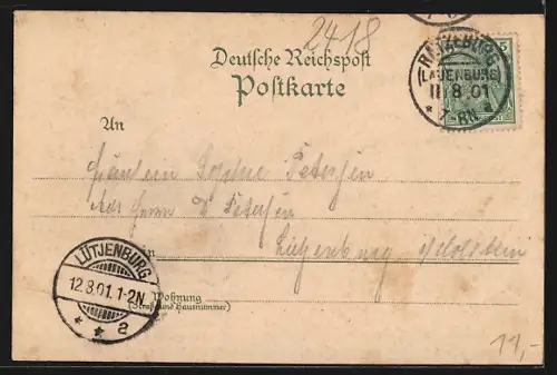 Lithographie Ratzeburg, Panorama und Wappen