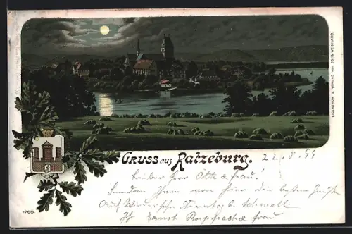 Lithographie Ratzeburg, Panorama und Wappen