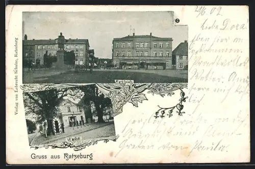AK Ratzeburg, Marktplatz mit Denkmal, Wache