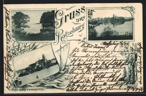 AK Ratzeburg, Teilansicht, Kirche, Uferpartie